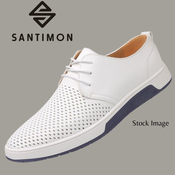 Santimon Other - Santimon Mesh Men Leather Sneaker Lace Up Round Toe Casual White Shoes NEW SZ 13